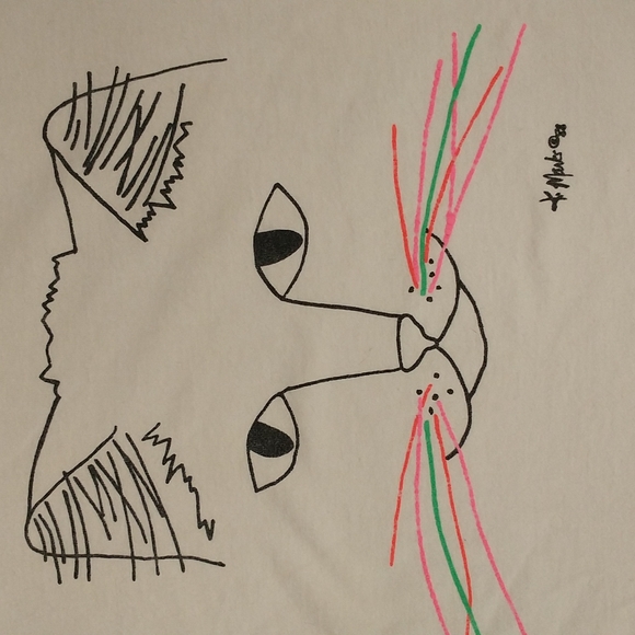 Vintage Tops - 80's Vintage Cat Tee Soft Cotton T Shirt Intense Kitty K. Marks 1988 Graphic Lg